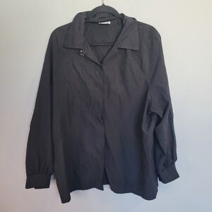 Orare Black Long Sleeve Button Down Blouse Made in USA Vintage Minimalist Top